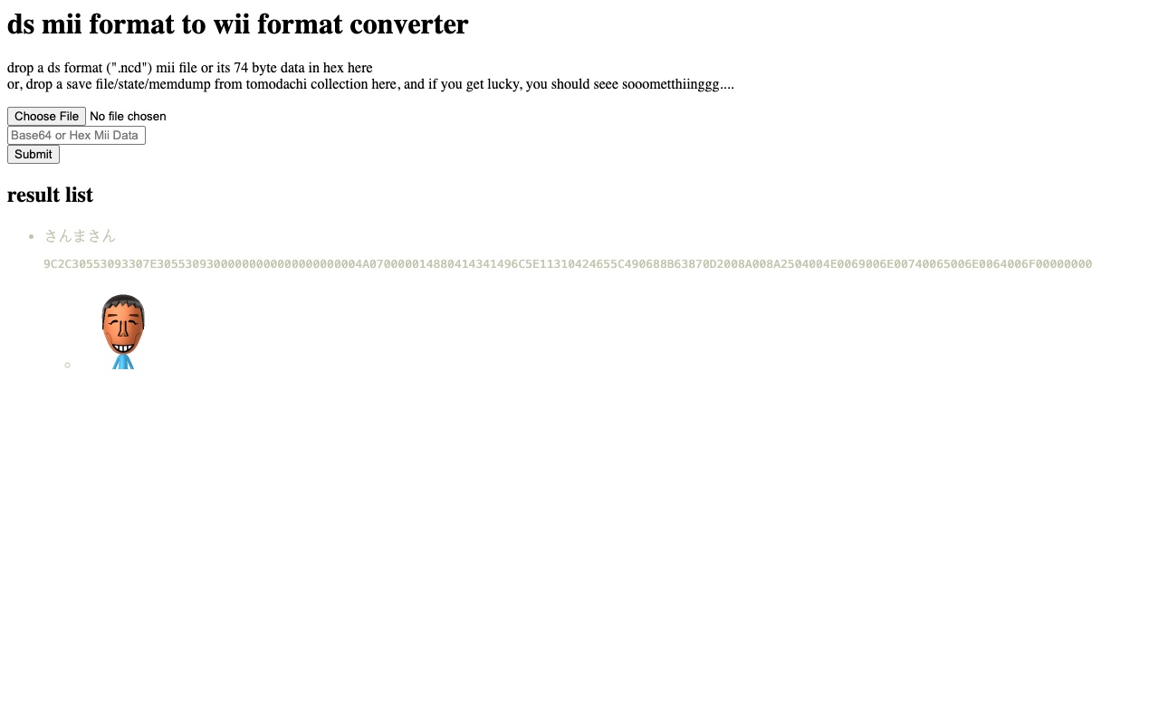 mii DS -> Wii converter for mii data and tomo colle saves