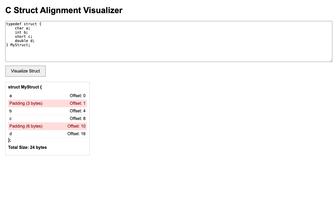 C Struct Alignment Visualizer