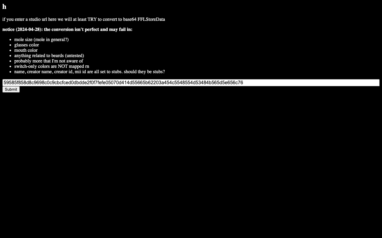 Mii Studio URL to Base64 Mii data converter