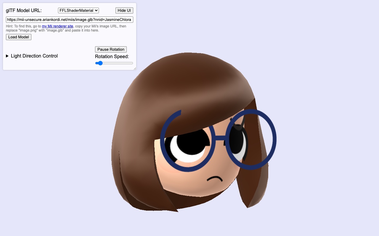 render mii and shader with mii-unsecure glTF and three.js